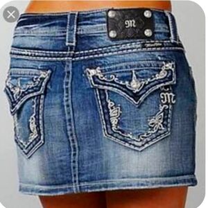 Miss Me 💥rare💥Y2K Vintage Thick Stich Low Rise Butterfly & Diamonds Jean Skirt